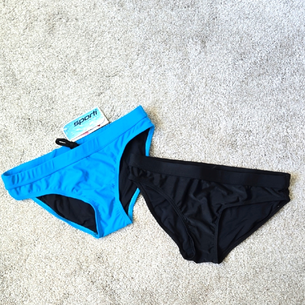 Sporti Turquoise and Black Swim Hipster Bikini Bottoms
